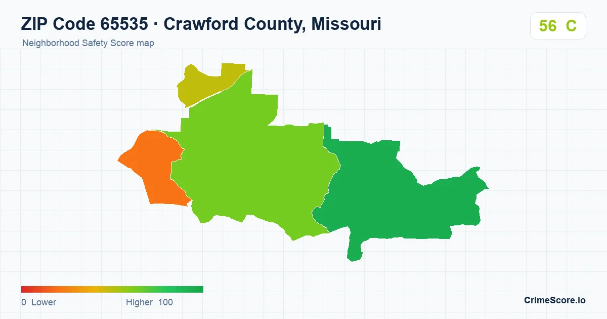 ZIP Code 65535 in Crawford County, Missouri neighborhood Safety Score map