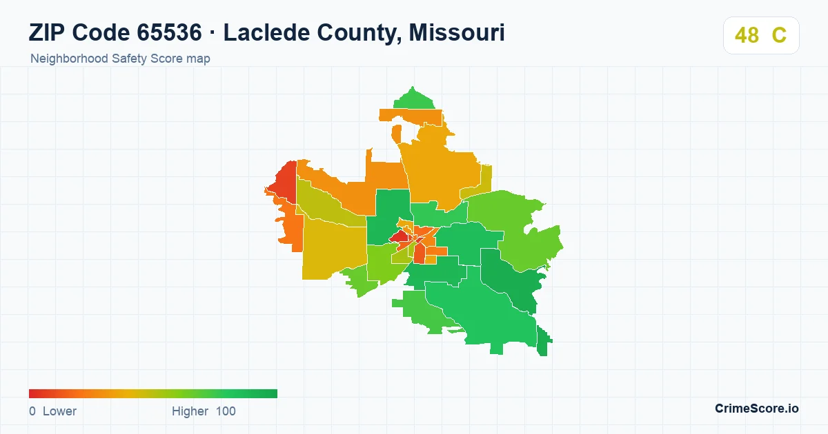 ZIP Code 65536 in Laclede County, Missouri neighborhood Safety Score map