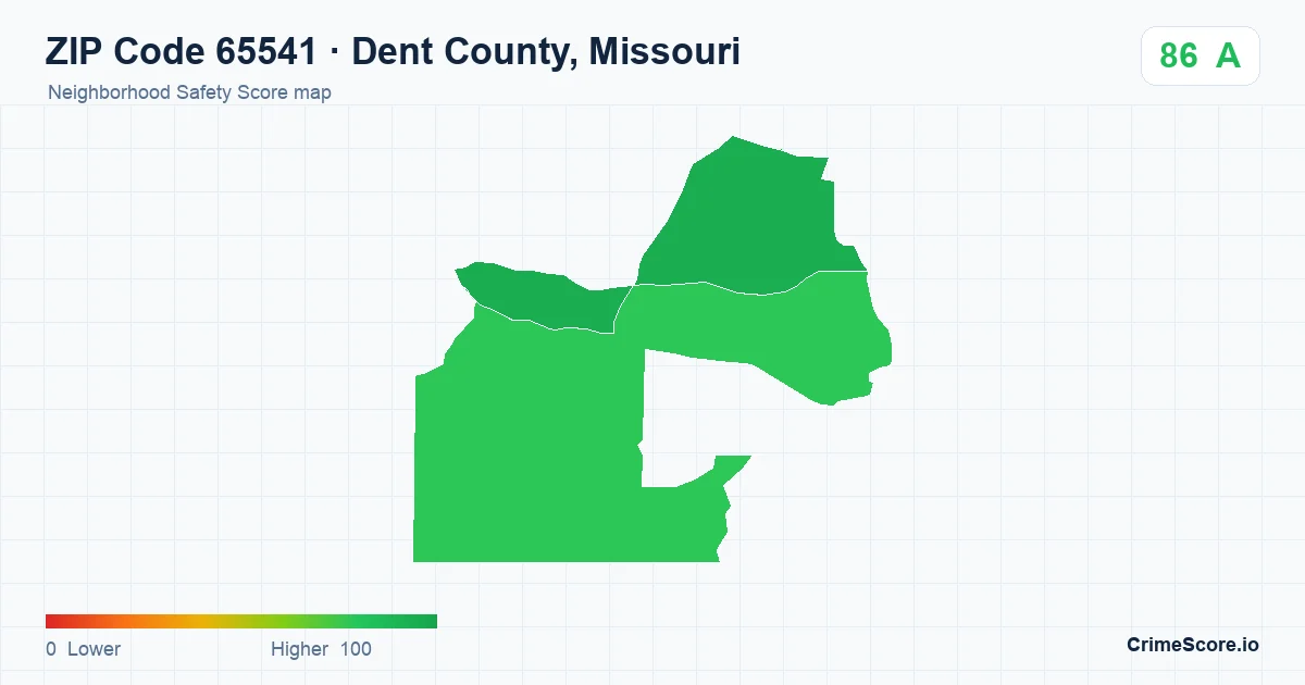 ZIP Code 65541 in Dent County, Missouri neighborhood Safety Score map