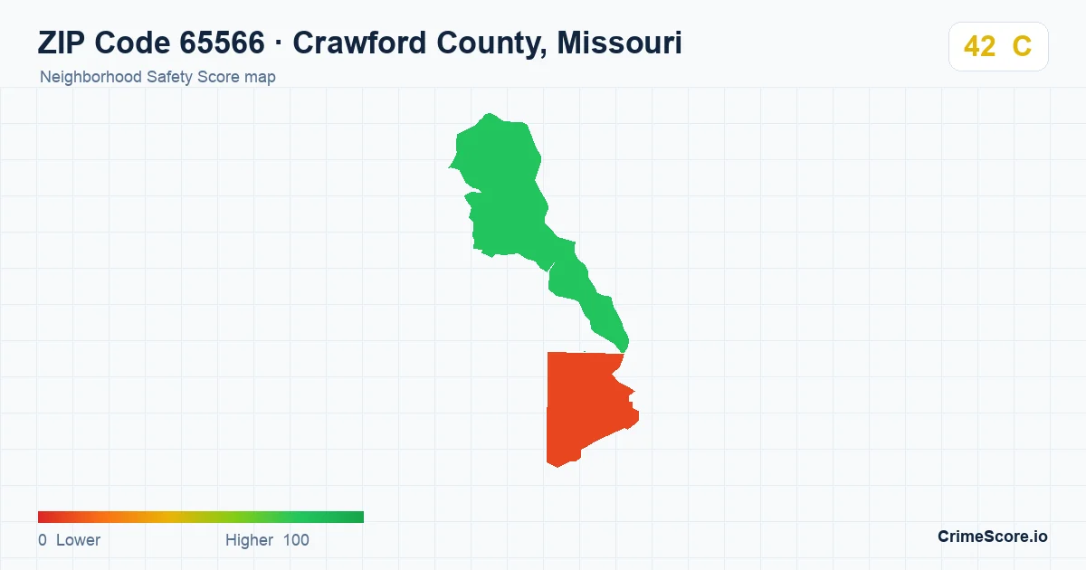 ZIP Code 65566 in Crawford County, Missouri neighborhood Safety Score map
