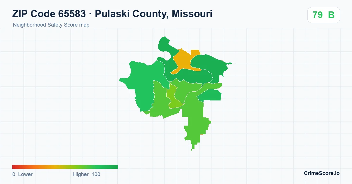 ZIP Code 65583 in Pulaski County, Missouri neighborhood Safety Score map