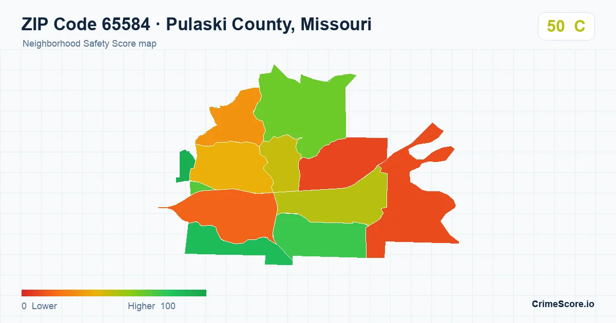 ZIP Code 65584 in Pulaski County, Missouri neighborhood Safety Score map