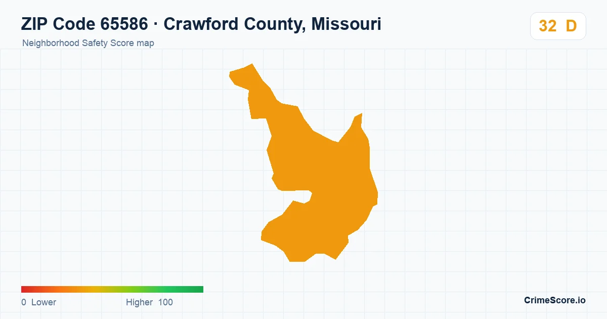 ZIP Code 65586 in Crawford County, Missouri neighborhood Safety Score map