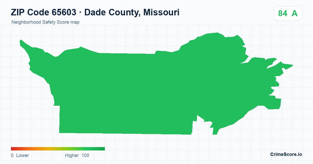 ZIP Code 65603 in Dade County, Missouri neighborhood Safety Score map