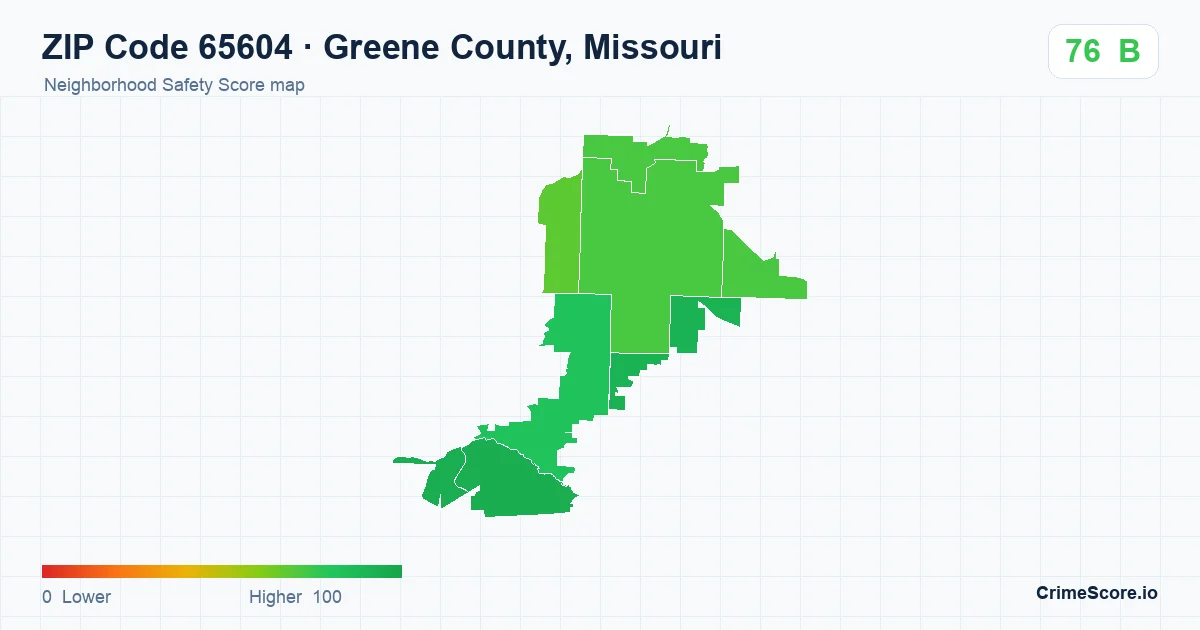 ZIP Code 65604 in Greene County, Missouri neighborhood Safety Score map