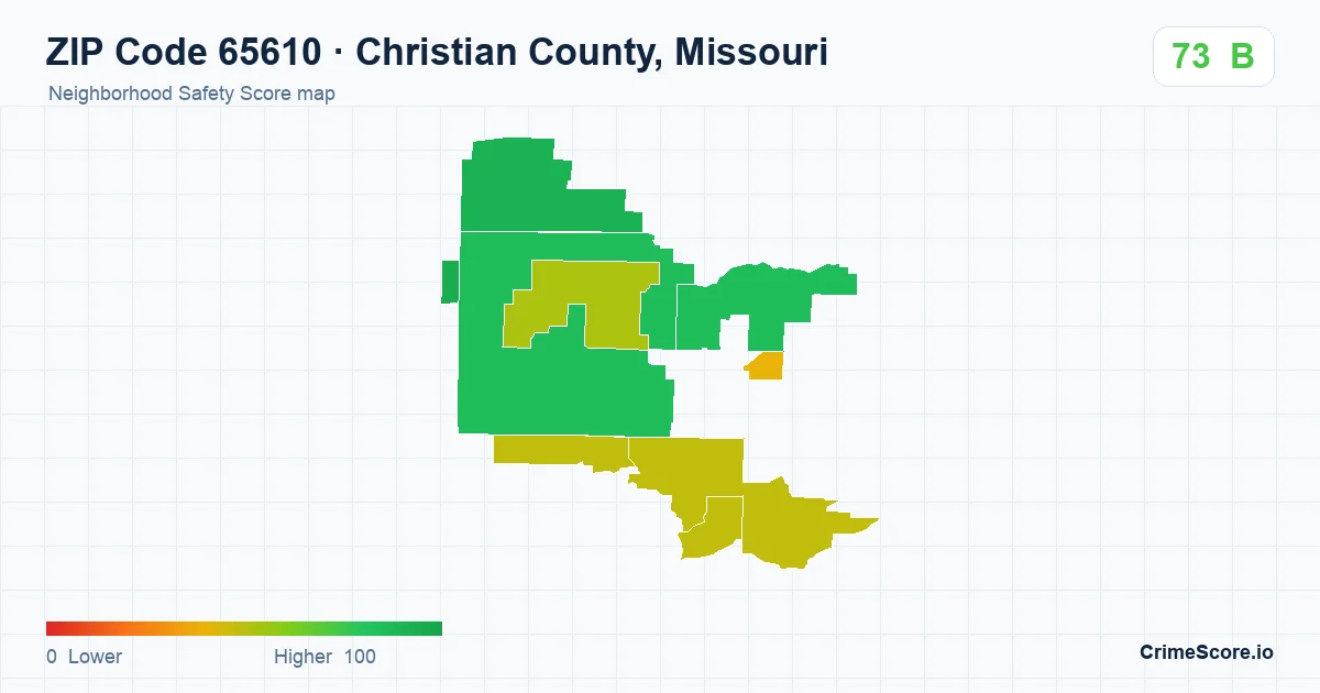 ZIP Code 65610 in Christian County, Missouri neighborhood Safety Score map