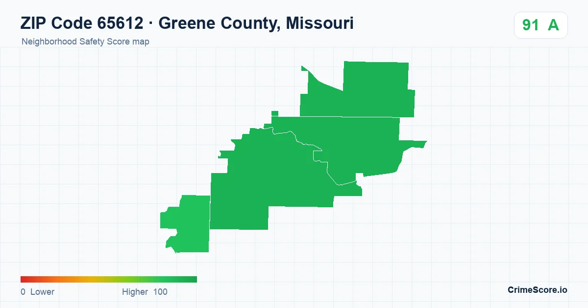 ZIP Code 65612 in Greene County, Missouri neighborhood Safety Score map