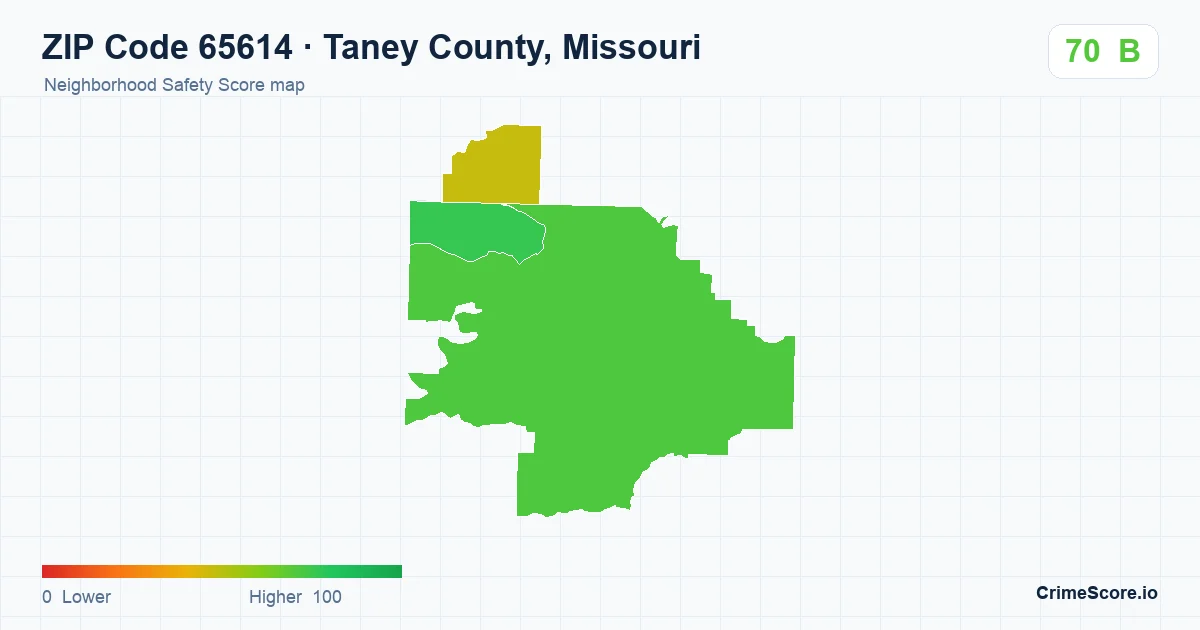 ZIP Code 65614 in Taney County, Missouri neighborhood Safety Score map