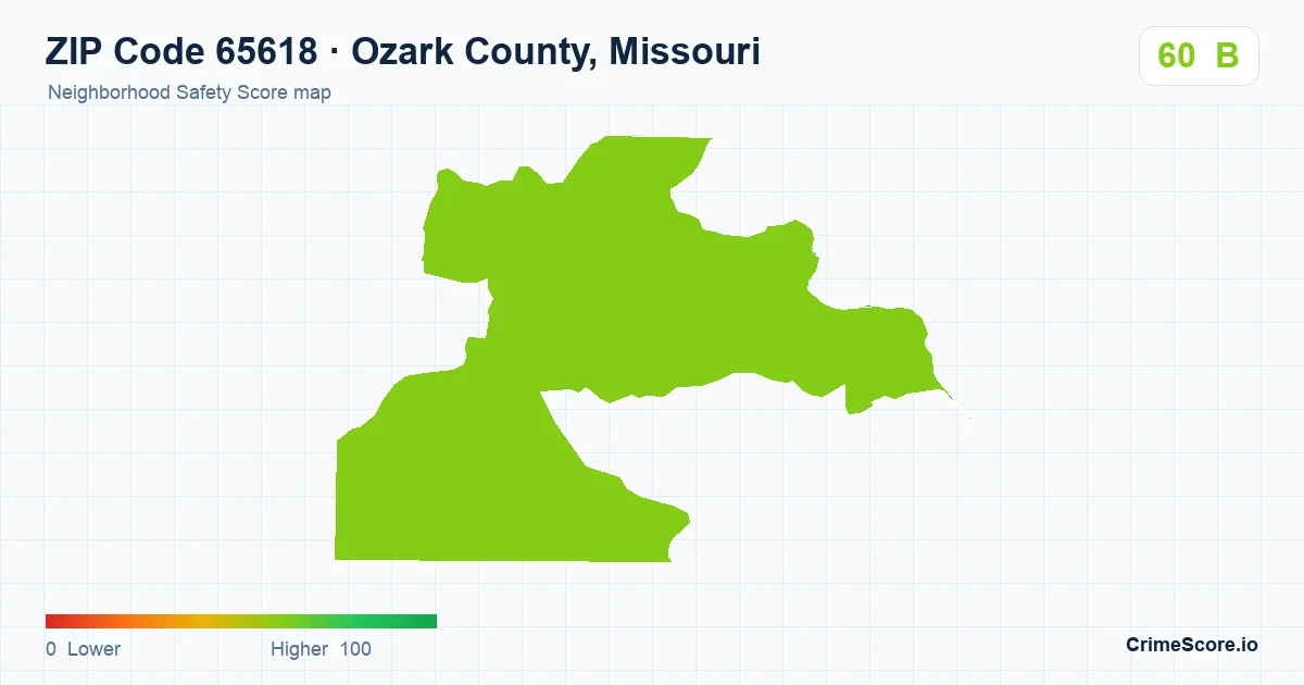 ZIP Code 65618 in Ozark County, Missouri neighborhood Safety Score map