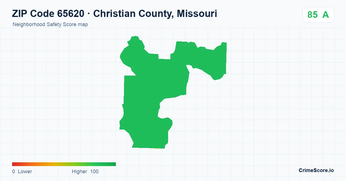 ZIP Code 65620 in Christian County, Missouri neighborhood Safety Score map