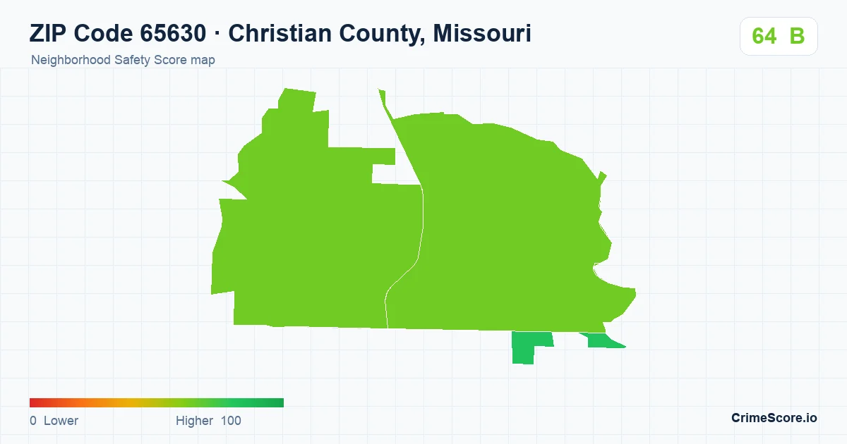 ZIP Code 65630 in Christian County, Missouri neighborhood Safety Score map