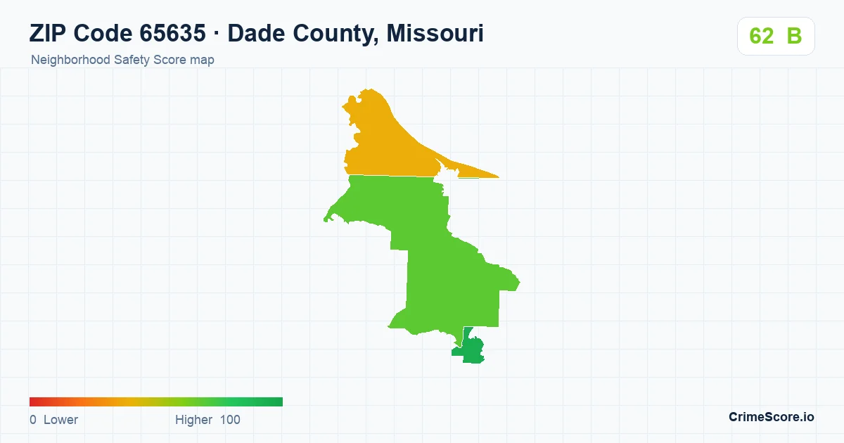 ZIP Code 65635 in Dade County, Missouri neighborhood Safety Score map