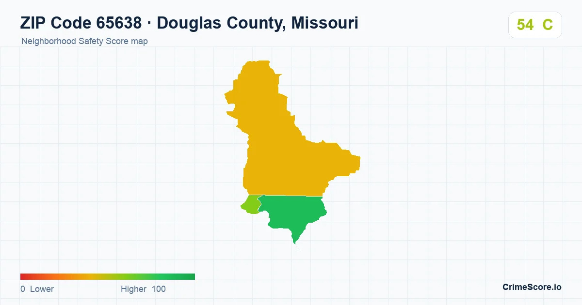 ZIP Code 65638 in Douglas County, Missouri neighborhood Safety Score map