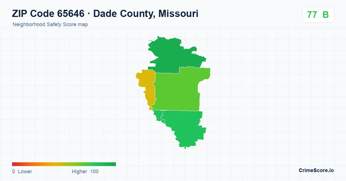ZIP Code 65646 in Dade County, Missouri neighborhood Safety Score map
