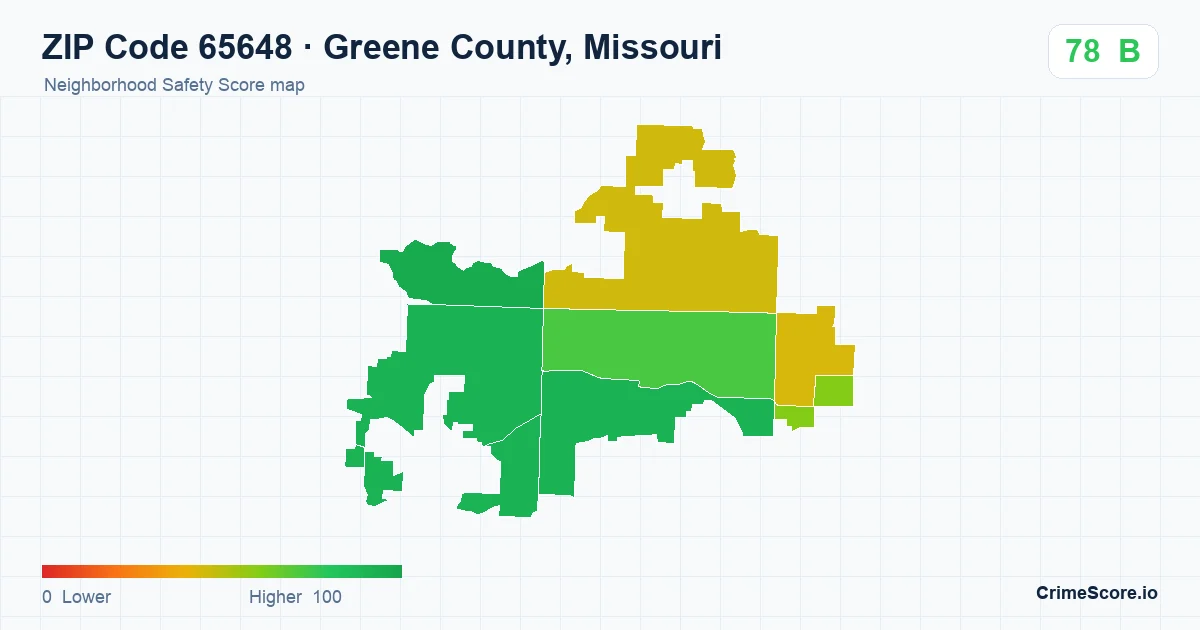 ZIP Code 65648 in Greene County, Missouri neighborhood Safety Score map