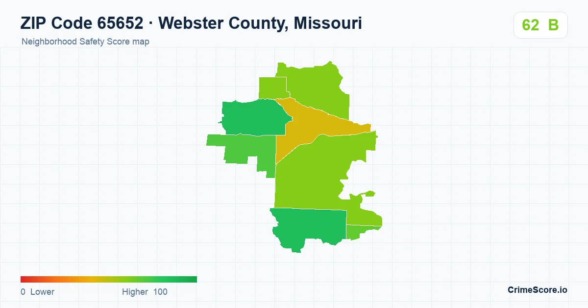 ZIP Code 65652 in Webster County, Missouri neighborhood Safety Score map