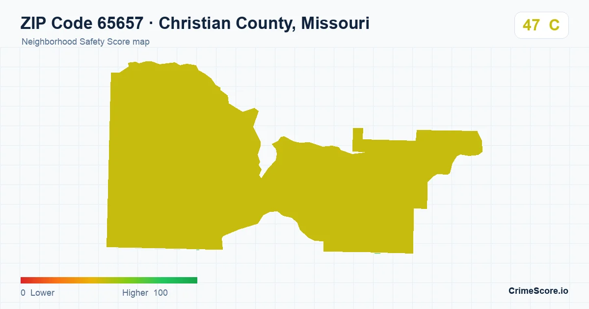 ZIP Code 65657 in Christian County, Missouri neighborhood Safety Score map