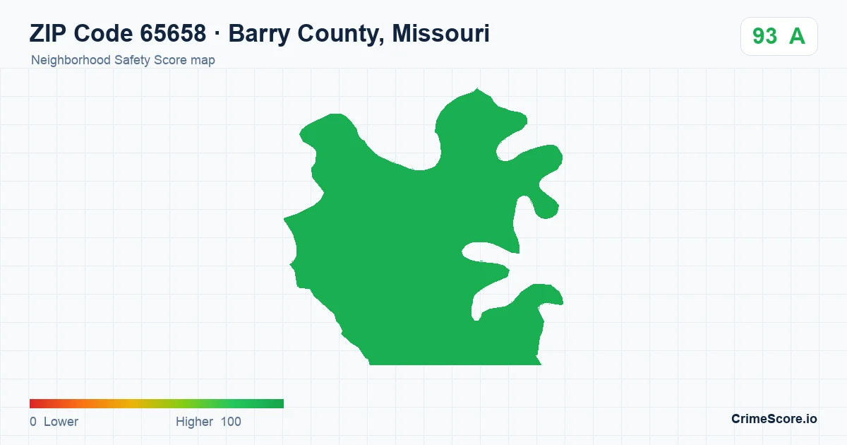 ZIP Code 65658 in Barry County, Missouri neighborhood Safety Score map
