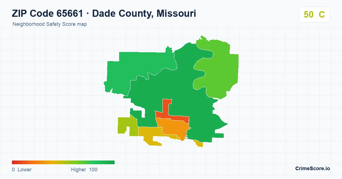 ZIP Code 65661 in Dade County, Missouri neighborhood Safety Score map