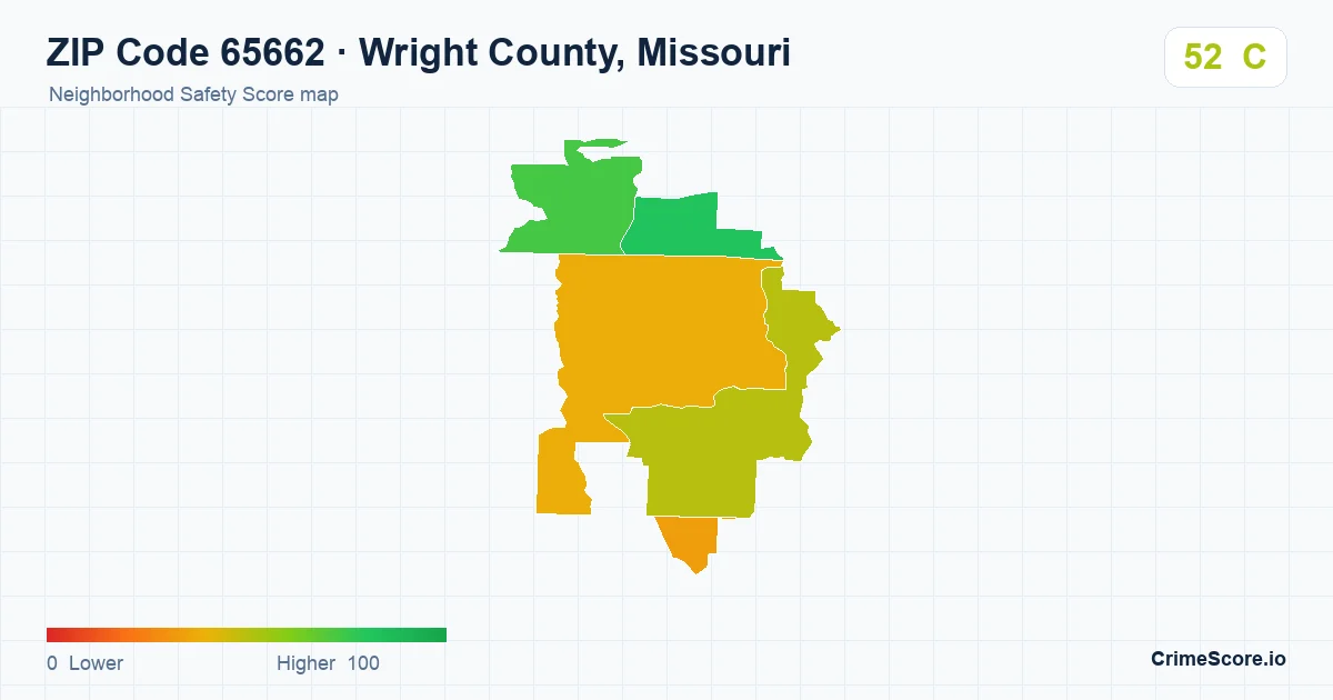 ZIP Code 65662 in Wright County, Missouri neighborhood Safety Score map