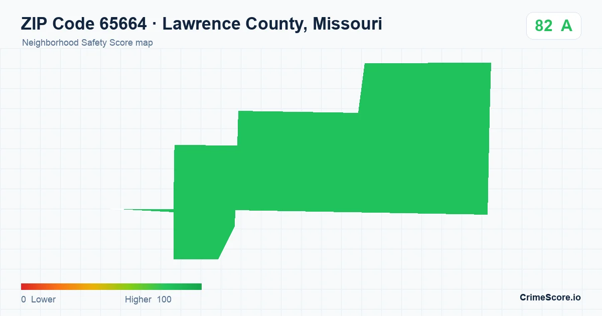 ZIP Code 65664 in Lawrence County, Missouri neighborhood Safety Score map