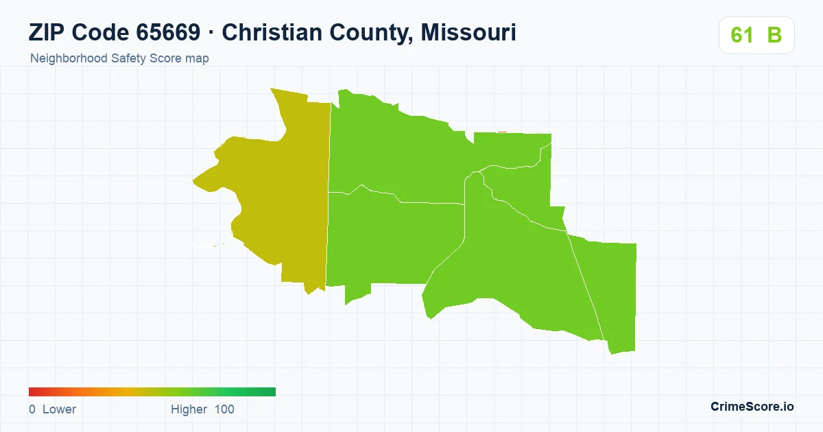 ZIP Code 65669 in Christian County, Missouri neighborhood Safety Score map