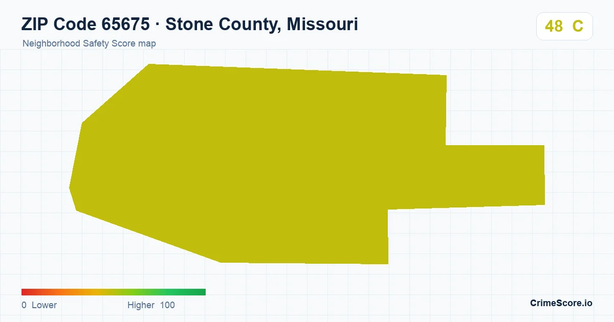 ZIP Code 65675 in Stone County, Missouri neighborhood Safety Score map