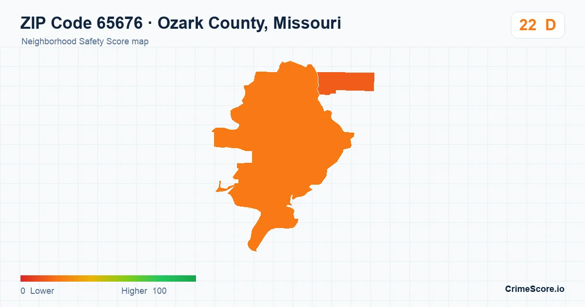 ZIP Code 65676 in Ozark County, Missouri neighborhood Safety Score map