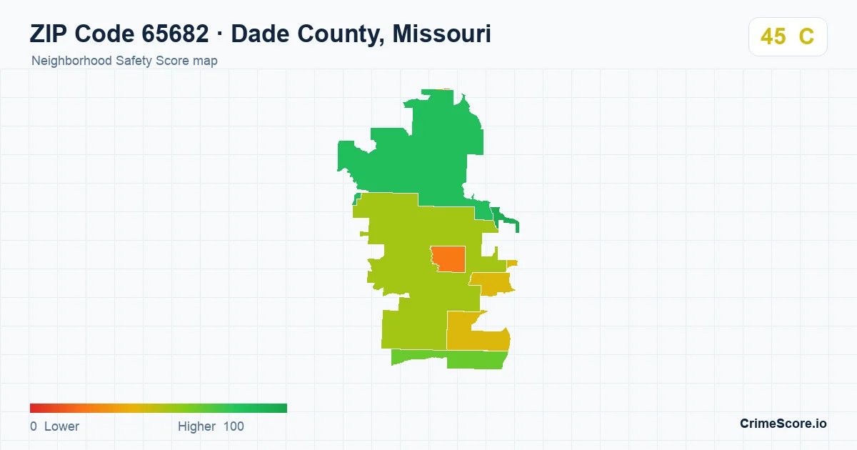 ZIP Code 65682 in Dade County, Missouri neighborhood Safety Score map