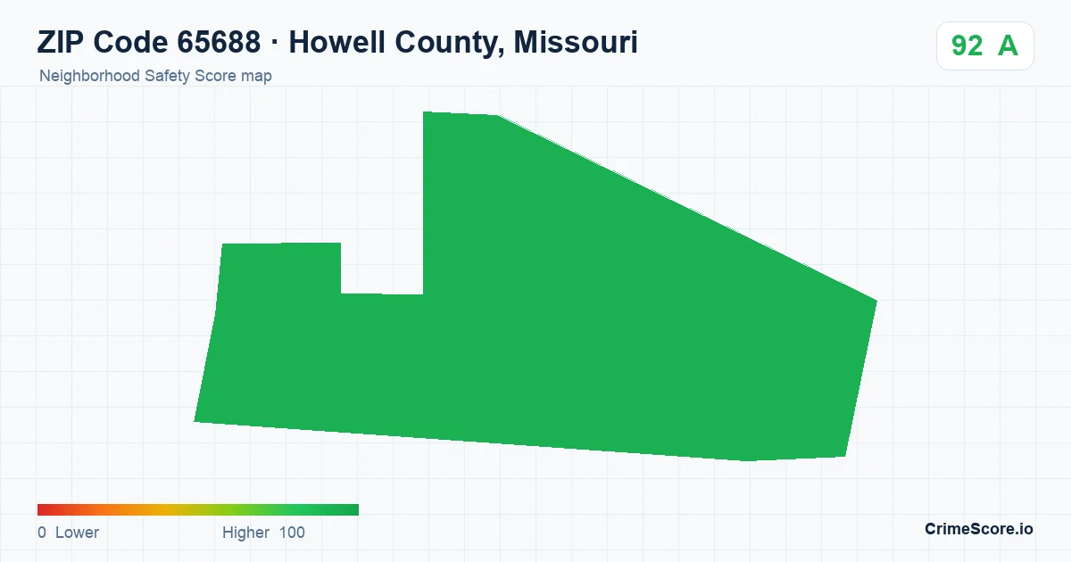 ZIP Code 65688 in Howell County, Missouri neighborhood Safety Score map