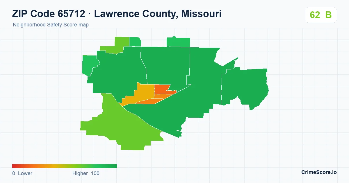 ZIP Code 65712 in Lawrence County, Missouri neighborhood Safety Score map