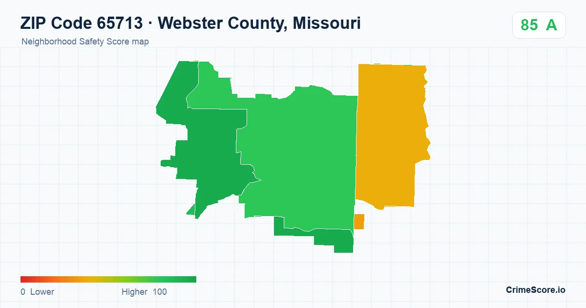 ZIP Code 65713 in Webster County, Missouri neighborhood Safety Score map