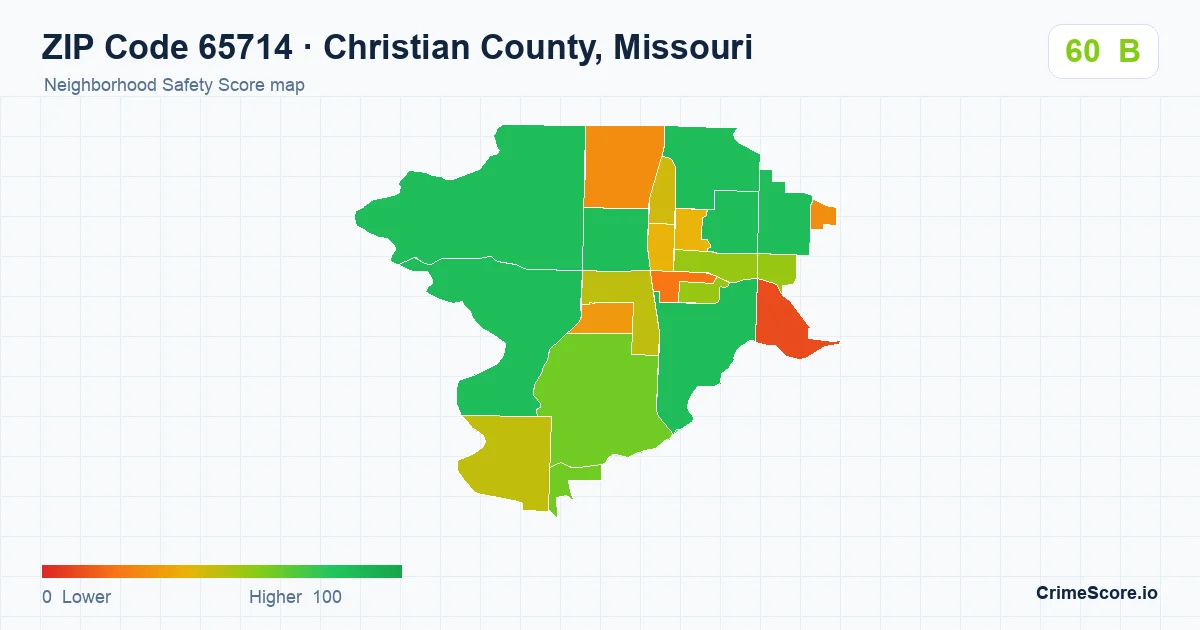 ZIP Code 65714 in Christian County, Missouri neighborhood Safety Score map