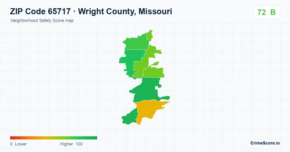 ZIP Code 65717 in Wright County, Missouri neighborhood Safety Score map