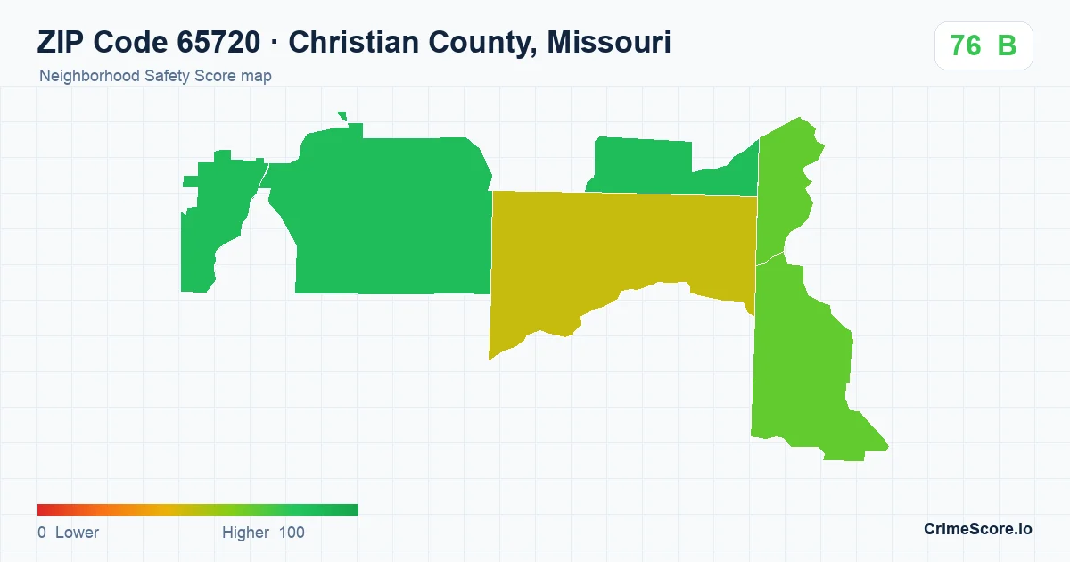 ZIP Code 65720 in Christian County, Missouri neighborhood Safety Score map