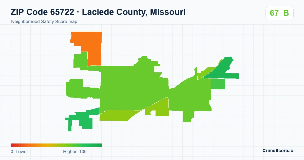 ZIP Code 65722 in Laclede County, Missouri neighborhood Safety Score map