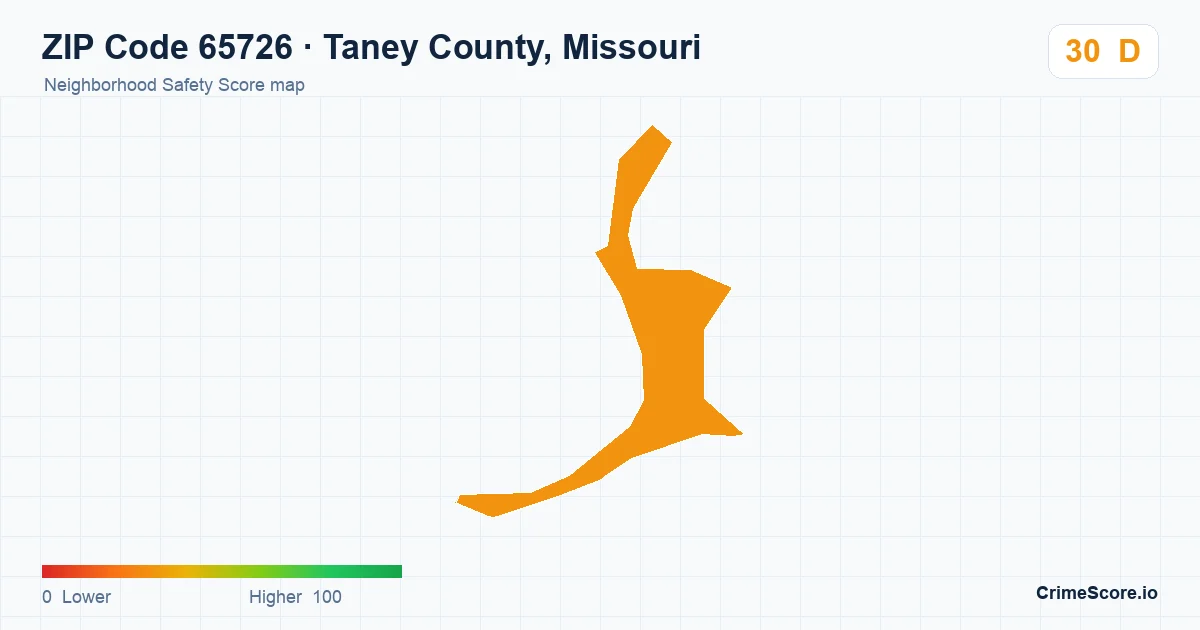 ZIP Code 65726 in Taney County, Missouri neighborhood Safety Score map