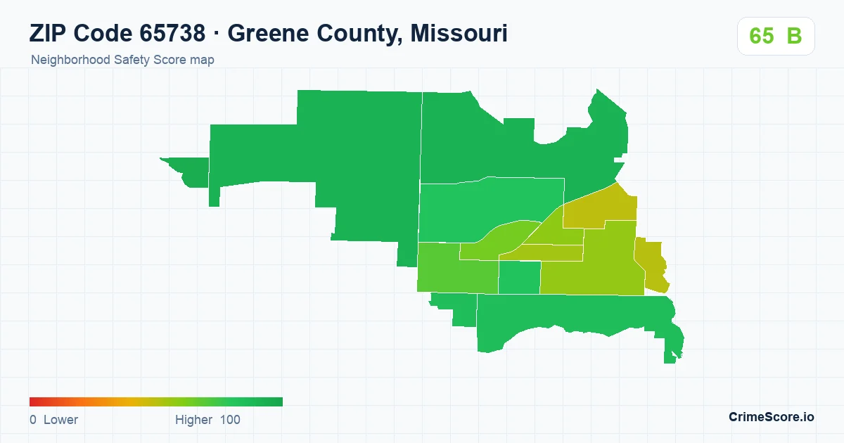 ZIP Code 65738 in Greene County, Missouri neighborhood Safety Score map