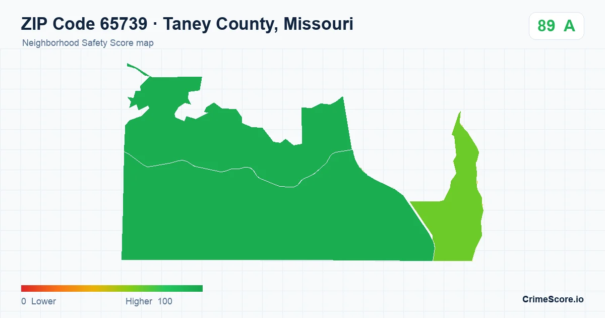 ZIP Code 65739 in Taney County, Missouri neighborhood Safety Score map