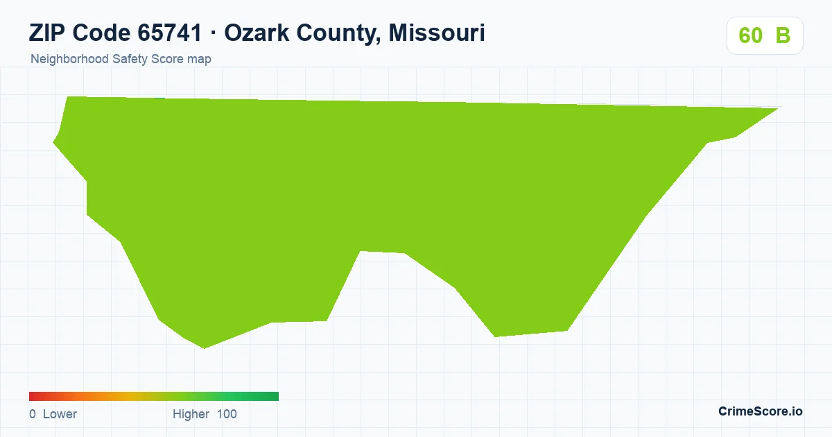 ZIP Code 65741 in Ozark County, Missouri neighborhood Safety Score map