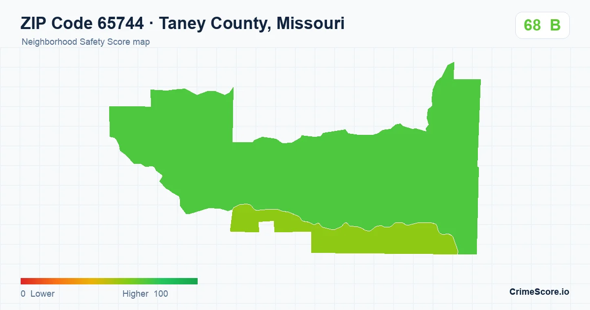 ZIP Code 65744 in Taney County, Missouri neighborhood Safety Score map