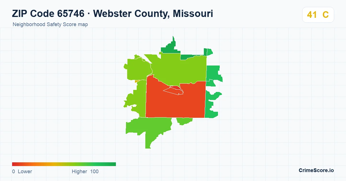 ZIP Code 65746 in Webster County, Missouri neighborhood Safety Score map