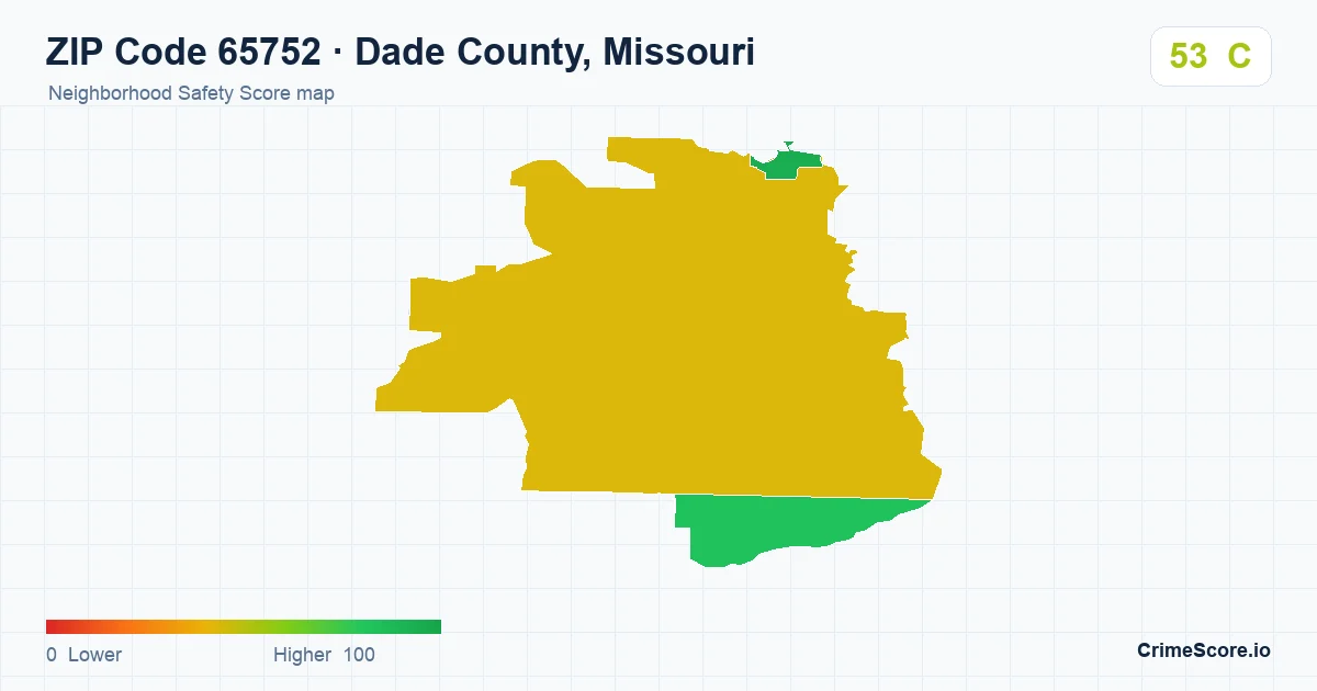 ZIP Code 65752 in Dade County, Missouri neighborhood Safety Score map