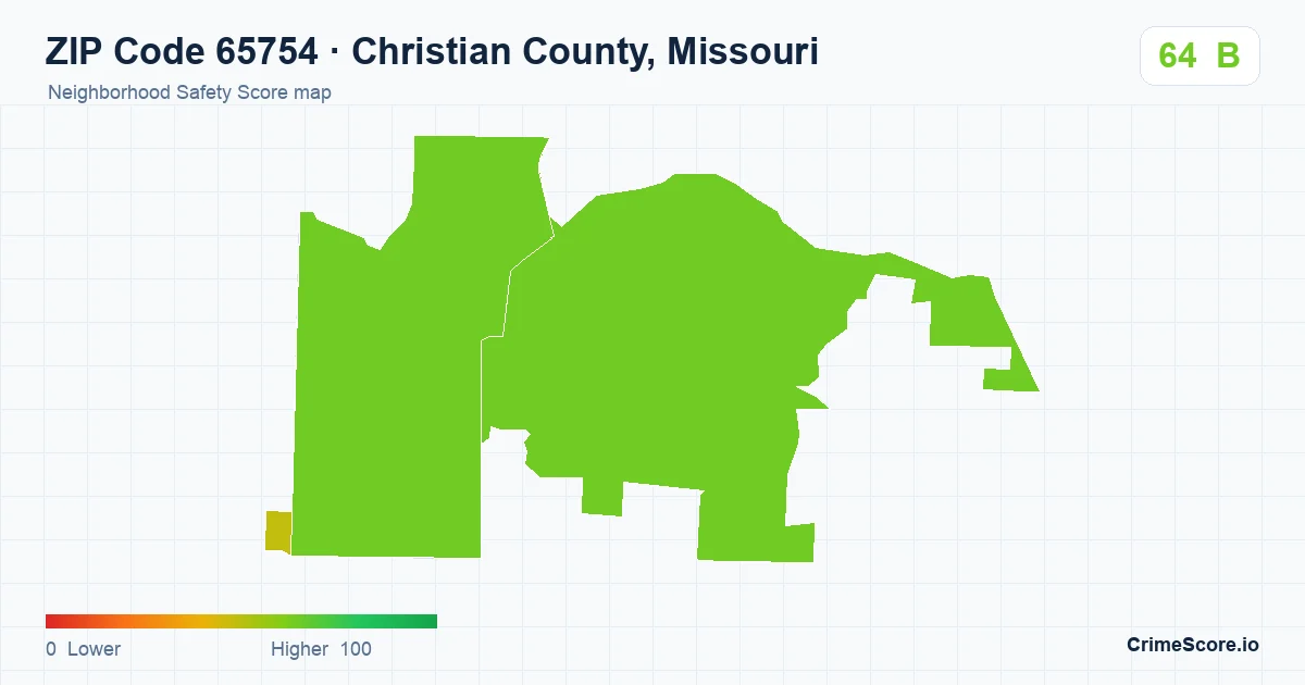 ZIP Code 65754 in Christian County, Missouri neighborhood Safety Score map