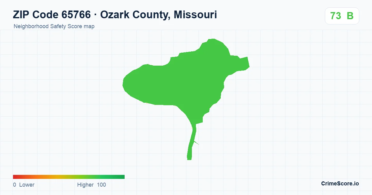 ZIP Code 65766 in Ozark County, Missouri neighborhood Safety Score map