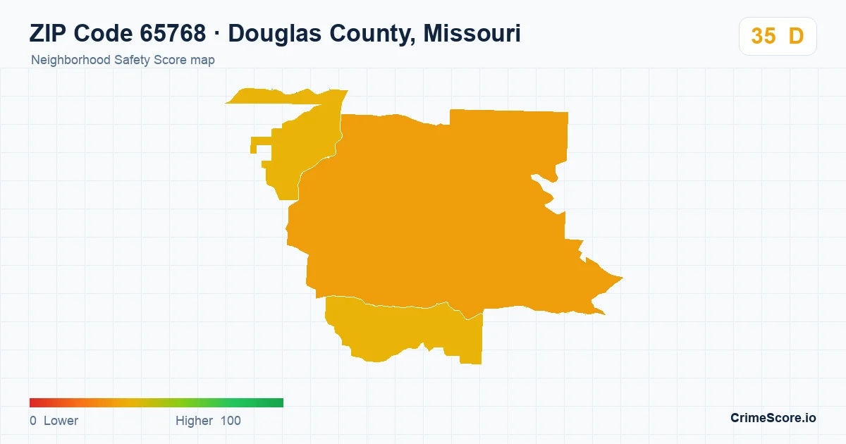 ZIP Code 65768 in Douglas County, Missouri neighborhood Safety Score map