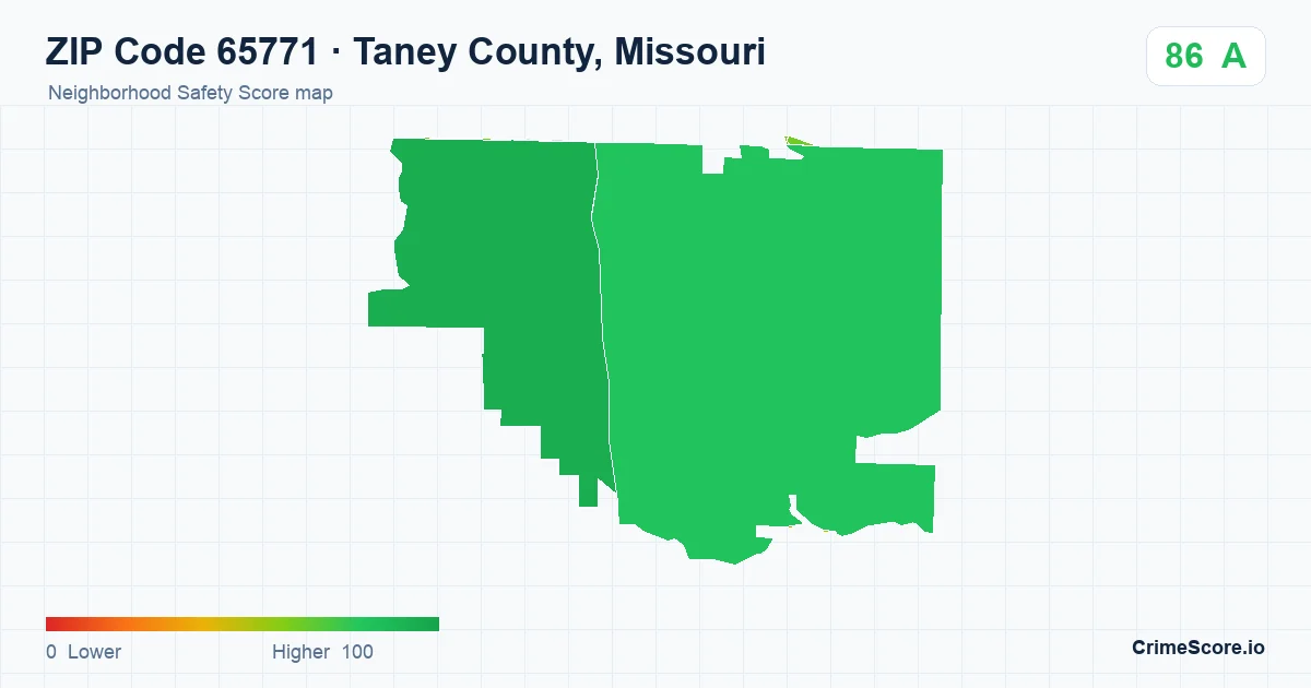 ZIP Code 65771 in Taney County, Missouri neighborhood Safety Score map