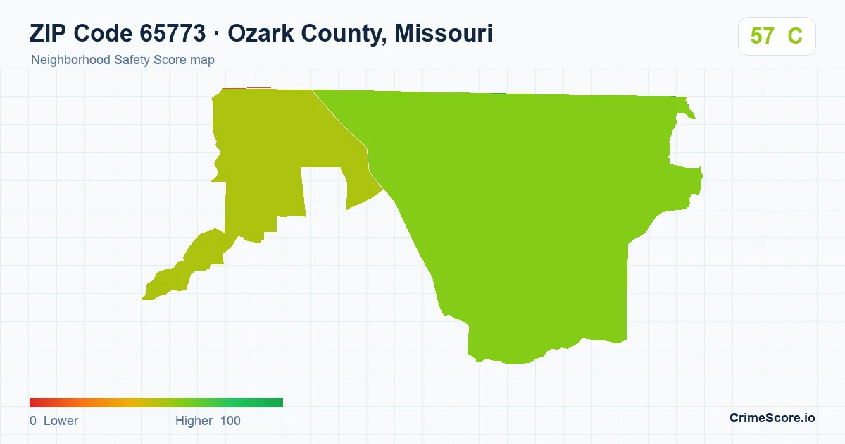 ZIP Code 65773 in Ozark County, Missouri neighborhood Safety Score map