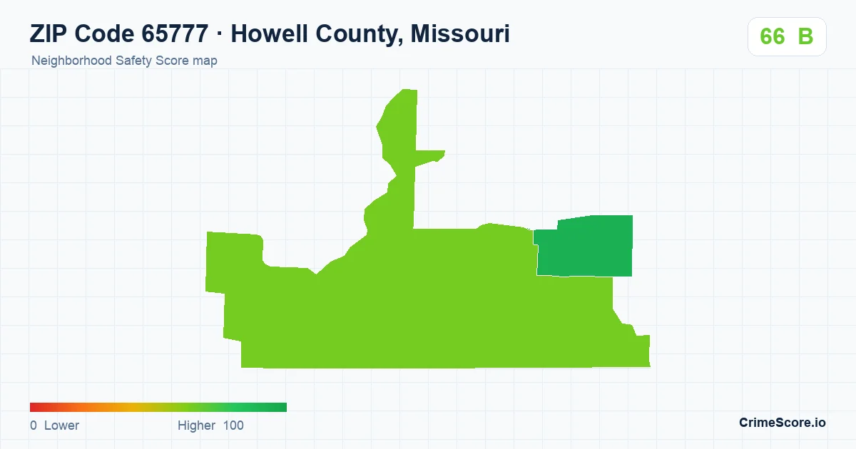 ZIP Code 65777 in Howell County, Missouri neighborhood Safety Score map