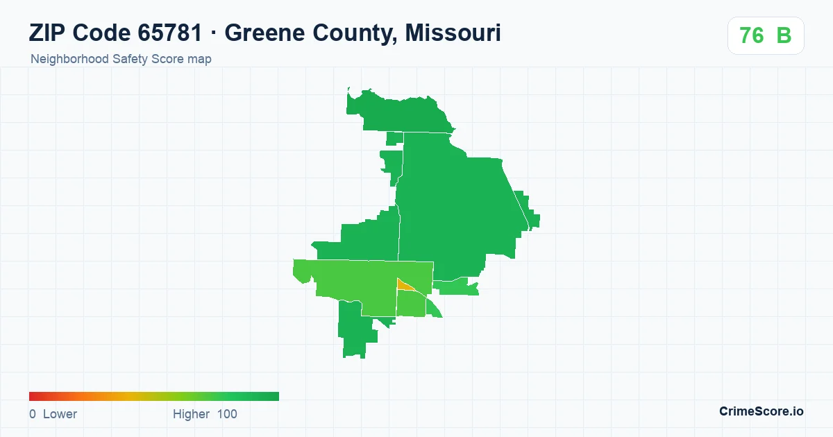 ZIP Code 65781 in Greene County, Missouri neighborhood Safety Score map